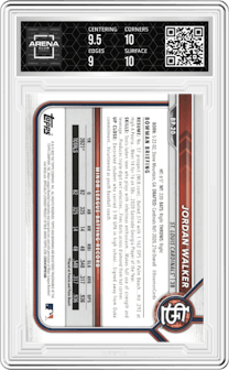 Jordan Walker from the 2022 Bowman set graded by Arena Club and given an overall grade of 9.5.