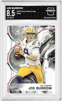 Joe Burrow from the 2022 Panini Father’s Day set graded by Arena Club and given an overall grade of 8.5.