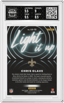 Chris Olave from the 2022 Panini Donruss Optic set graded by Arena Club and given an overall grade of 9.