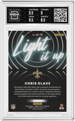 Chris Olave from the 2022 Panini Donruss Optic set graded by Arena Club and given an overall grade of 9.