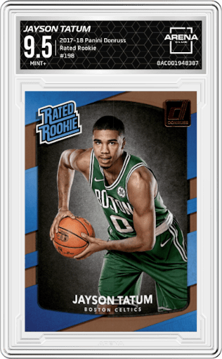 Jayson Tatum from the 2017-18 Panini Donruss set graded by Arena Club and given an overall grade of 9.5.