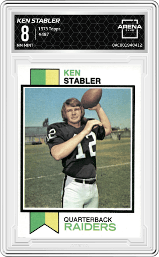 Ken Stabler from the 1973 Topps set graded by Arena Club and given an overall grade of 8.