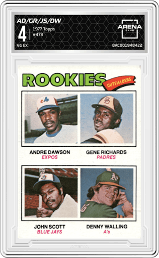 Andre Dawson/Gene Richards/John Scott/Denny Walling from the 1977 Topps set graded by Arena Club and given an overall grade of 4.