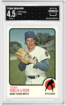Tom Seaver from the 1973 Topps set graded by Arena Club and given an overall grade of 4.5.