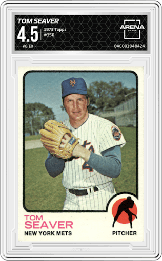 Tom Seaver from the 1973 Topps set graded by Arena Club and given an overall grade of 4.5.