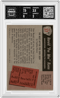 Pee Wee Reese from the 1955 Bowman set graded by Arena Club and given an overall grade of 3.5.