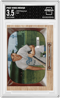 Pee Wee Reese from the 1955 Bowman set graded by Arena Club and given an overall grade of 3.5.