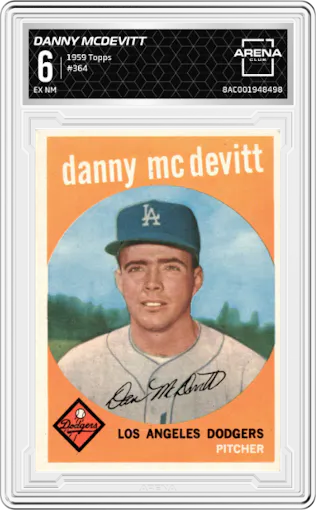 Danny McDevitt from the 1959 Topps set graded by Arena Club and given an overall grade of 6.