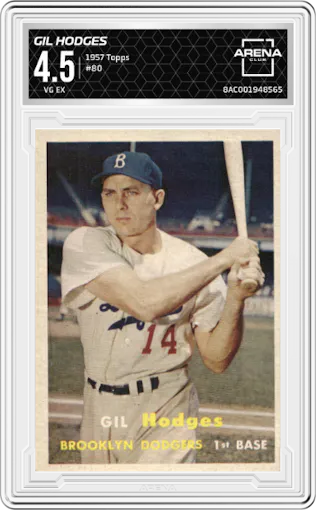 Gil Hodges from the 1957 Topps set graded by Arena Club and given an overall grade of 4.5.