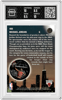 Michael Jordan from the 1993-94 Upper Deck  set graded by Arena Club and given an overall grade of 9.