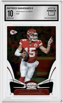 Patrick Mahomes II from the 2018 Panini Certified set graded by Arena Club and given an overall grade of 10.