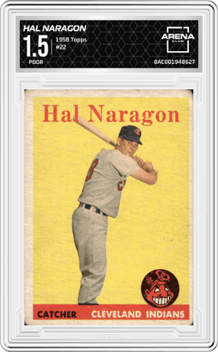 Hal Naragon from the 1958 Topps set graded by Arena Club and given an overall grade of 1.5.