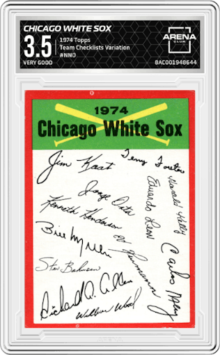Chicago White Sox from the 1974 Topps set featuring a Variation parallel graded by Arena Club and given an overall grade of 3.5.