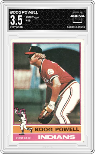 Boog Powell from the 1976 Topps set graded by Arena Club and given an overall grade of 3.5.