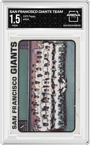 San Francisco Giants Team from the 1973 Topps set graded by Arena Club and given an overall grade of 1.5.