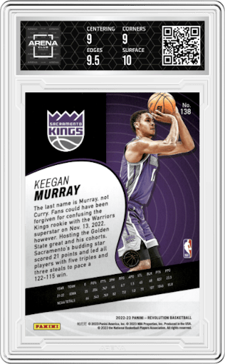 Keegan Murray from the 2022-23 Panini Revolution  set graded by Arena Club and given an overall grade of 9.5.