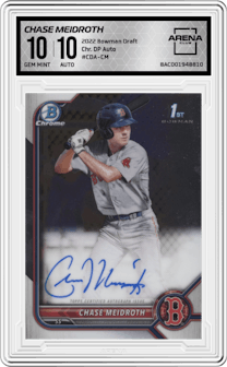 Chase Meidroth  from the 2022 Bowman Draft set graded by Arena Club and given an overall grade of 10.