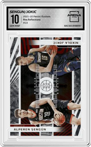 Alperen Sengun/Nikola Jokic from the 2021-22 Panini Illusions set graded by Arena Club and given an overall grade of 10.