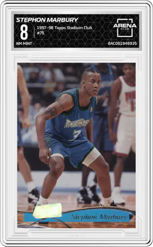 Stephon Marbury from the 1997-98 Topps Stadium Club set graded by Arena Club and given an overall grade of 8.