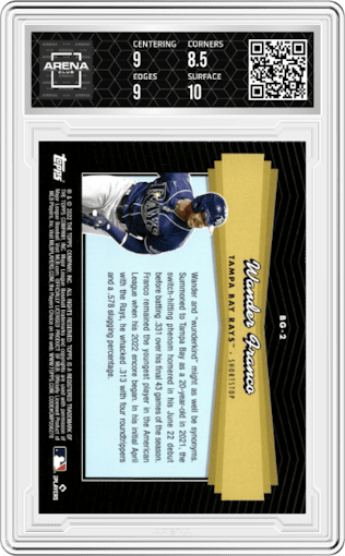 Wander Franco from the 2022 Topps Update  set graded by Arena Club and given an overall grade of 9.