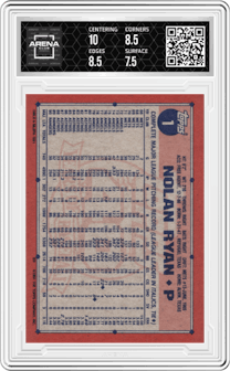 Nolan Ryan from the 1991 Topps set graded by Arena Club and given an overall grade of 8.