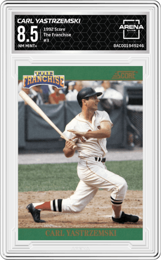 Carl Yastrzemski from the 1992 Score set graded by Arena Club and given an overall grade of 8.5.