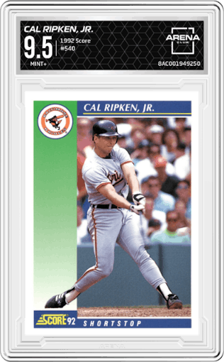 Cal Ripken, Jr. from the 1992 Score set graded by Arena Club and given an overall grade of 9.5.