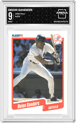 Deion Sanders from the 1990 Fleer  set graded by Arena Club and given an overall grade of 9.