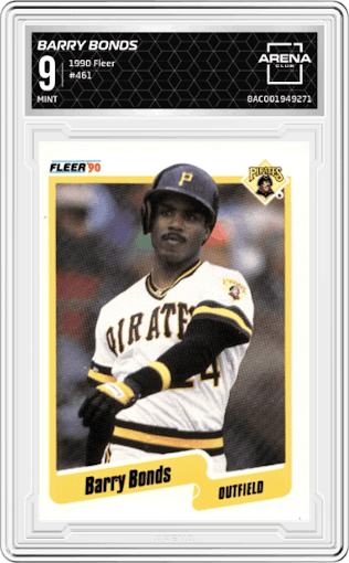 Barry Bonds from the 1990 Fleer  set graded by Arena Club and given an overall grade of 9.