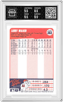 Larry Walker from the 1990 Fleer  set graded by Arena Club and given an overall grade of 9.