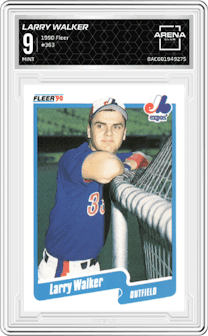 Larry Walker from the 1990 Fleer  set graded by Arena Club and given an overall grade of 9.