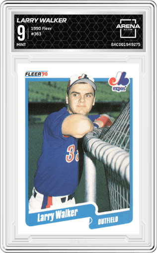 Larry Walker from the 1990 Fleer  set graded by Arena Club and given an overall grade of 9.