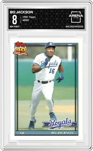 Bo Jackson from the 1991 Topps set graded by Arena Club and given an overall grade of 8.