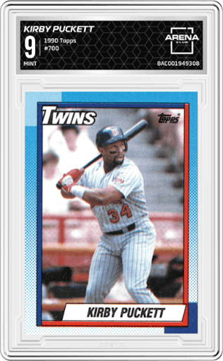 Kirby Puckett from the 1990 Topps set graded by Arena Club and given an overall grade of 9.