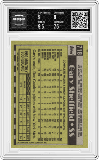 Gary Sheffield from the 1990 Topps set graded by Arena Club and given an overall grade of 8.