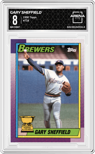 Gary Sheffield from the 1990 Topps set graded by Arena Club and given an overall grade of 8.