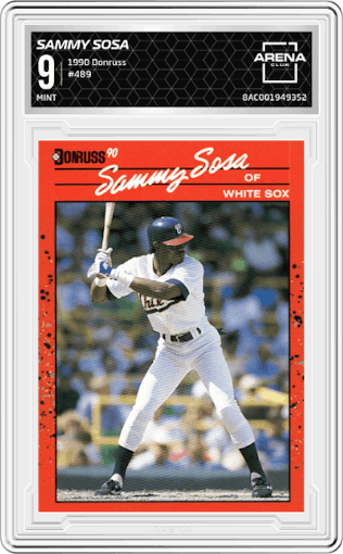 Sammy Sosa from the 1990 Donruss set graded by Arena Club and given an overall grade of 9.