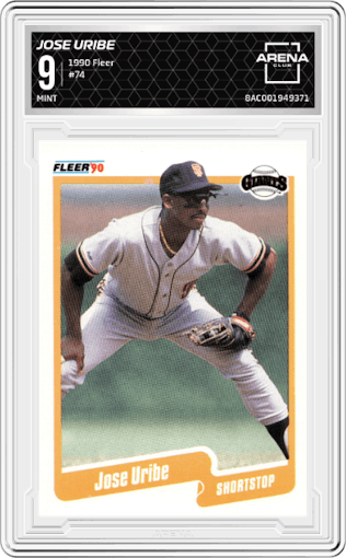 Jose Uribe from the 1990 Fleer  set graded by Arena Club and given an overall grade of 9.