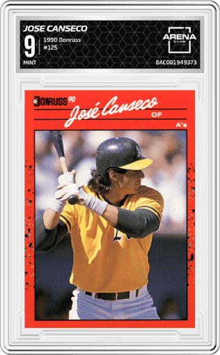 Jose Canseco from the 1990 Donruss set graded by Arena Club and given an overall grade of 9.