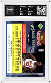 Michael Jordan from the 1992-93 Topps Archives set graded by Arena Club and given an overall grade of 6.5.