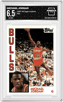 Michael Jordan from the 1992-93 Topps Archives set graded by Arena Club and given an overall grade of 6.5.