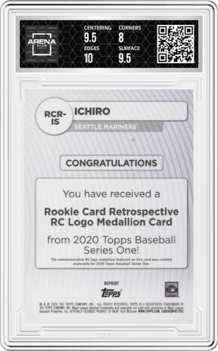 Ichiro from the 2020 Topps set graded by Arena Club and given an overall grade of 8.5.
