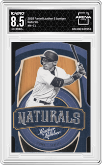 Ichiro from the 2019 Panini Leather & Lumber set graded by Arena Club and given an overall grade of 8.5.