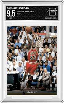 Michael Jordan from the 1995-96 Upper Deck  set graded by Arena Club and given an overall grade of 9.5.