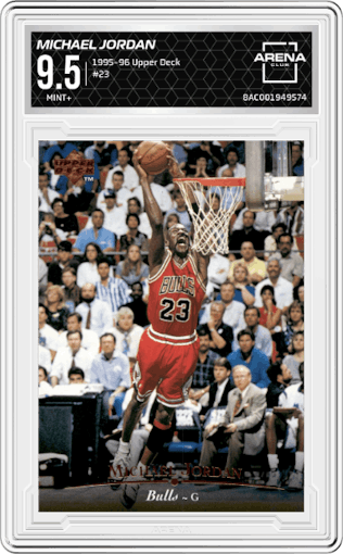Michael Jordan from the 1995-96 Upper Deck  set graded by Arena Club and given an overall grade of 9.5.