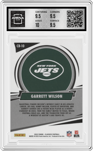 Garrett Wilson from the 2022 Panini Classics set graded by Arena Club and given an overall grade of 10.