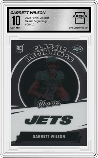 Garrett Wilson from the 2022 Panini Classics set graded by Arena Club and given an overall grade of 10.