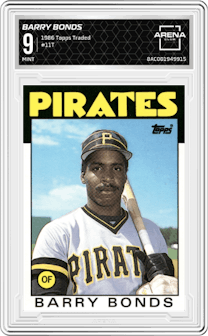 Barry Bonds from the 1986 Topps Traded set graded by Arena Club and given an overall grade of 9.