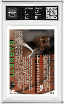 Kevin Garnett from the 1996-97 Topps set graded by Arena Club and given an overall grade of 9.5.