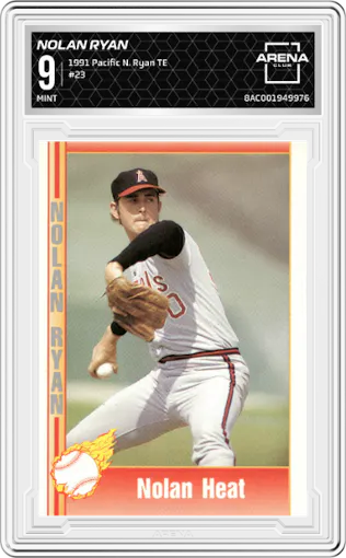 Nolan Ryan from the 1991 Pacific Nolan Ryan Texas Express I set graded by Arena Club and given an overall grade of 9.